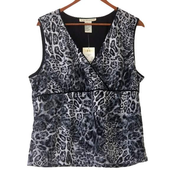 REQUIREMENTS Sleeveless blouse Leopard Print, V-Neck - Size XL - Picture 1 of 5